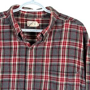 Vintage 90s J Crew Oarsman Flannel Shirt Button Down Mens XLT Gray Red Plaid L/S